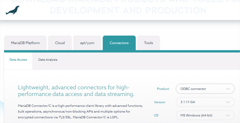 MariaDB downloads interface