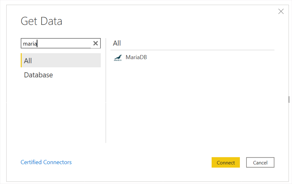 Power BI Search for MariaDB Query Adapter