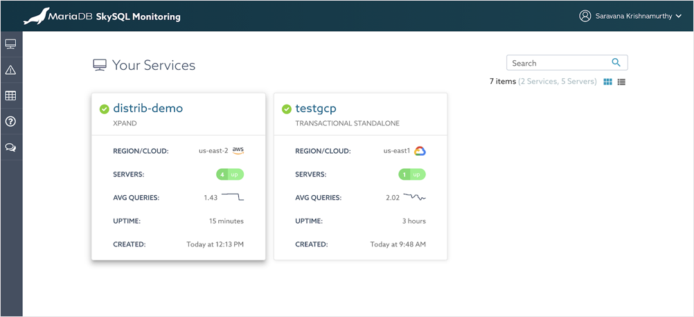 SkySQL Monitoring: Your Services