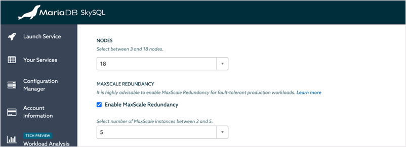 Launch a distributed SQL service with up to 18 nodes