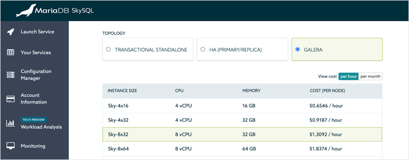 Launch a Transactions service in the Galera topology