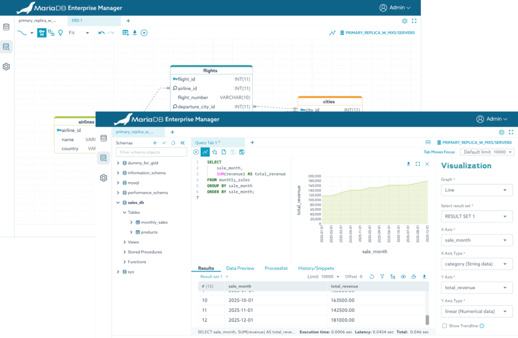 MariaDB Enterprise Manager’s built-in database workspace