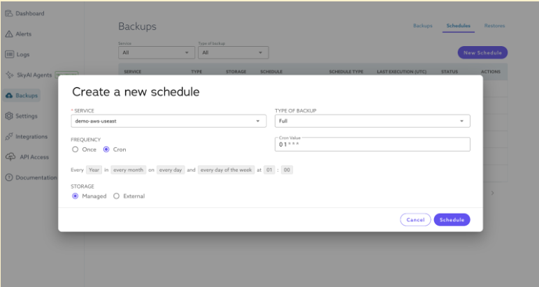 Scheduled backups in MariaDB Cloud