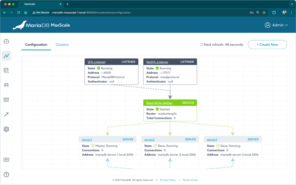 Screenshot: MaxScale configuration GUI
