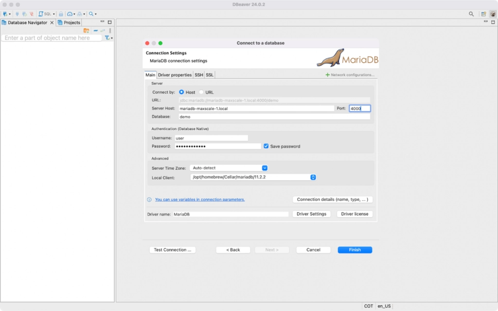 Connecting to MariaDB using DBeaver