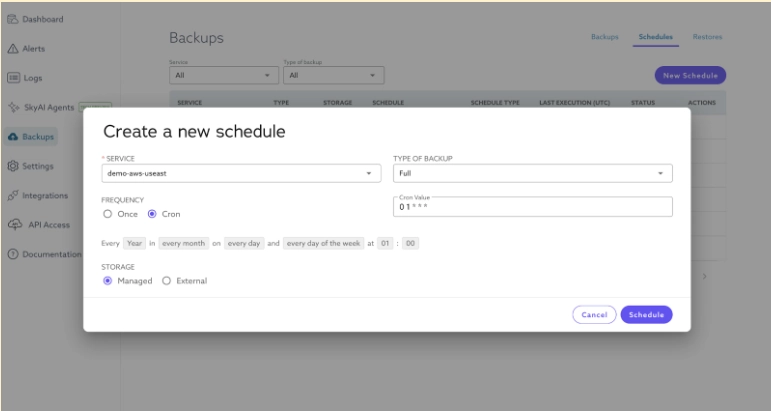 Scheduled backups in MariaDB Cloud
